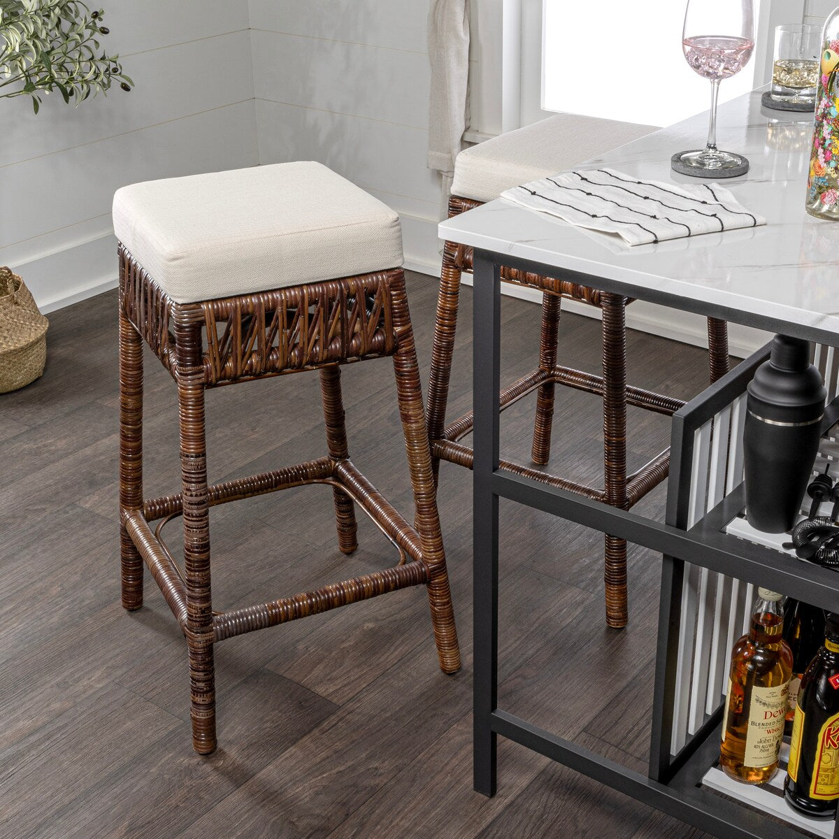 Maui Bohemian Basics Rattan Backless Bar Stool, by JONATHAN Y