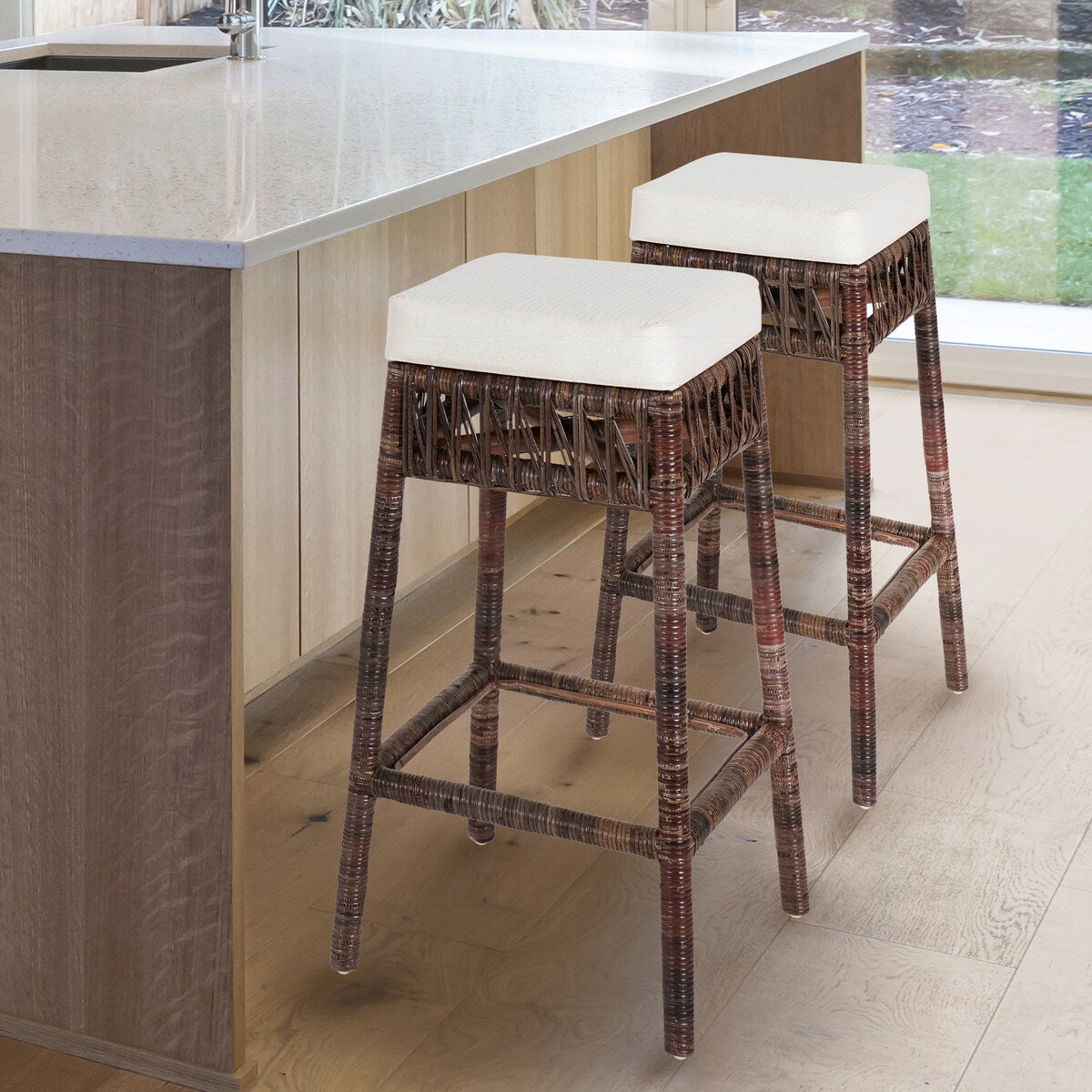 Maui Bohemian Basics Rattan Backless Bar Stool, by JONATHAN Y