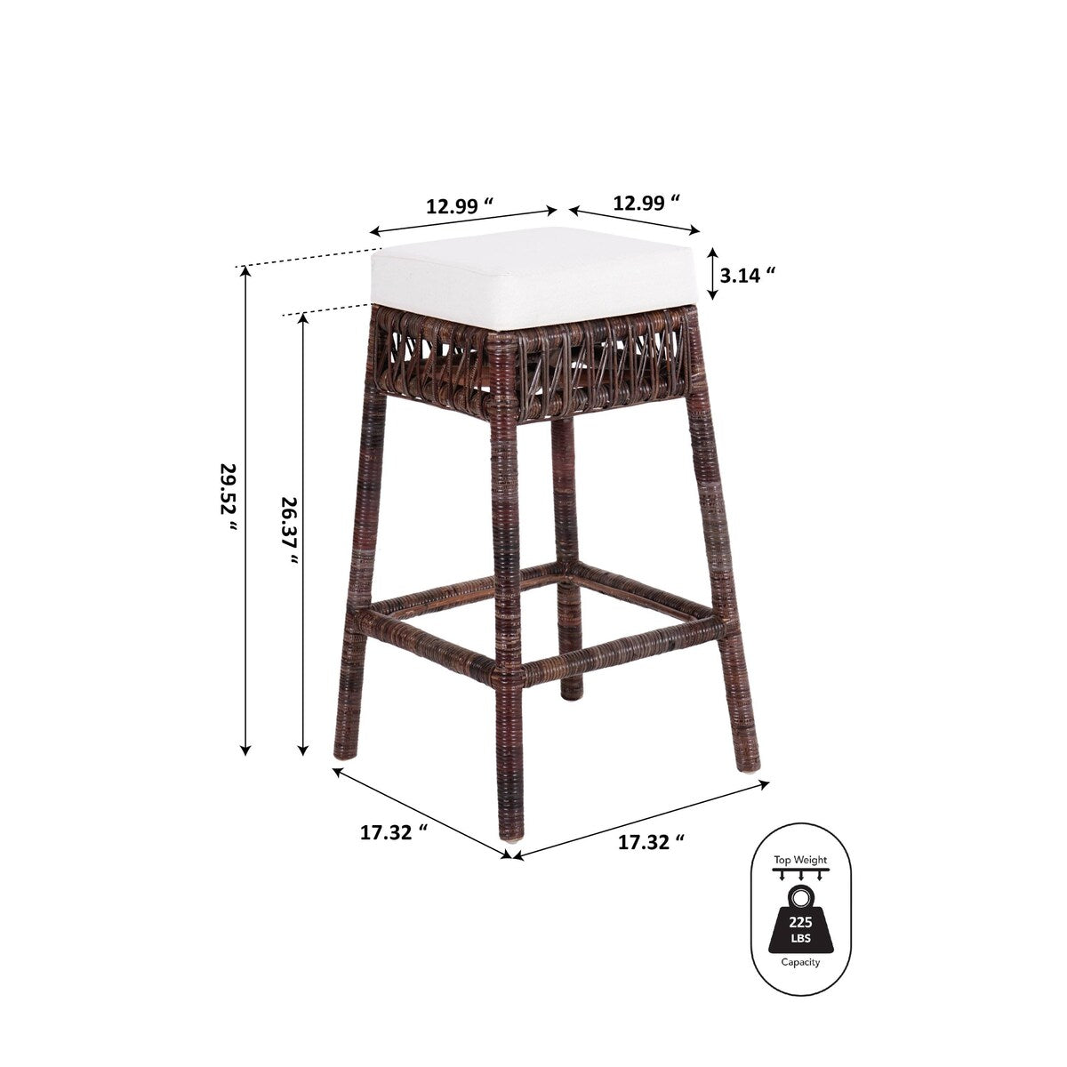 Maui Bohemian Basics Rattan Backless Bar Stool, by JONATHAN Y
