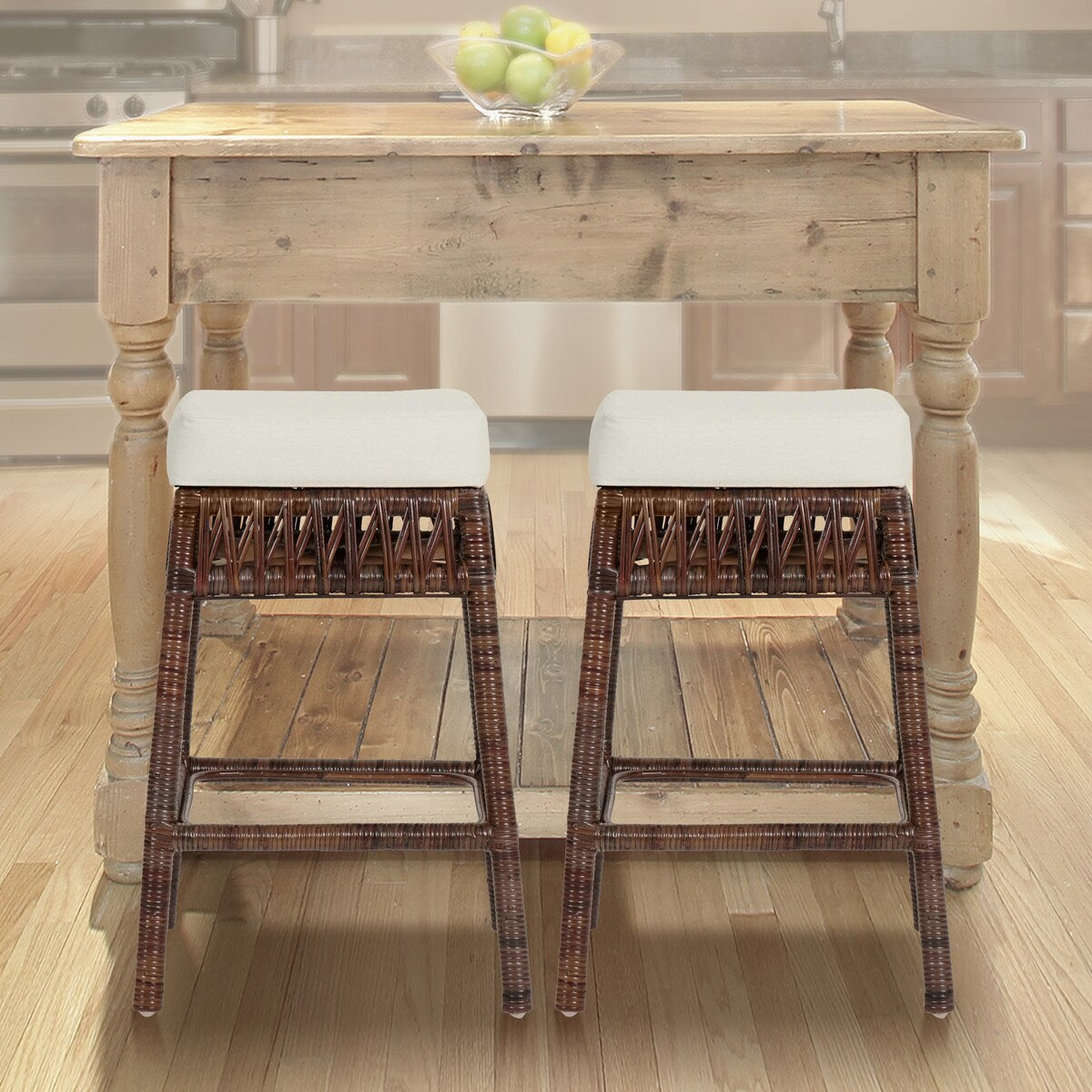 Maui Bohemian Basics Rattan Backless Bar Stool, by JONATHAN Y