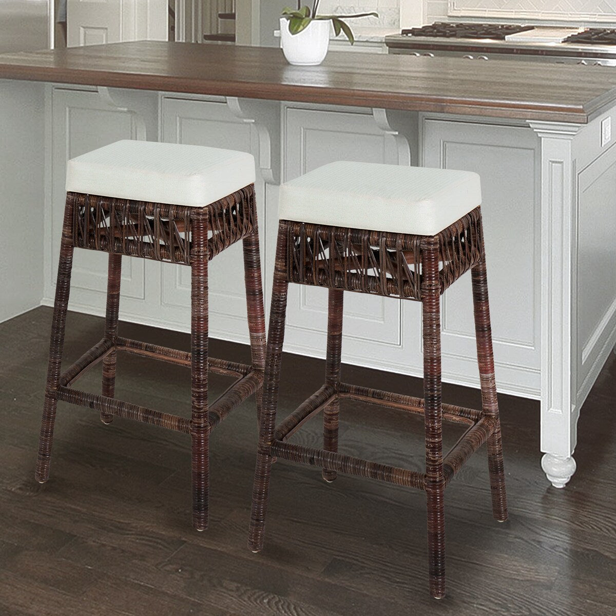 Maui Bohemian Basics Rattan Backless Bar Stool, by JONATHAN Y