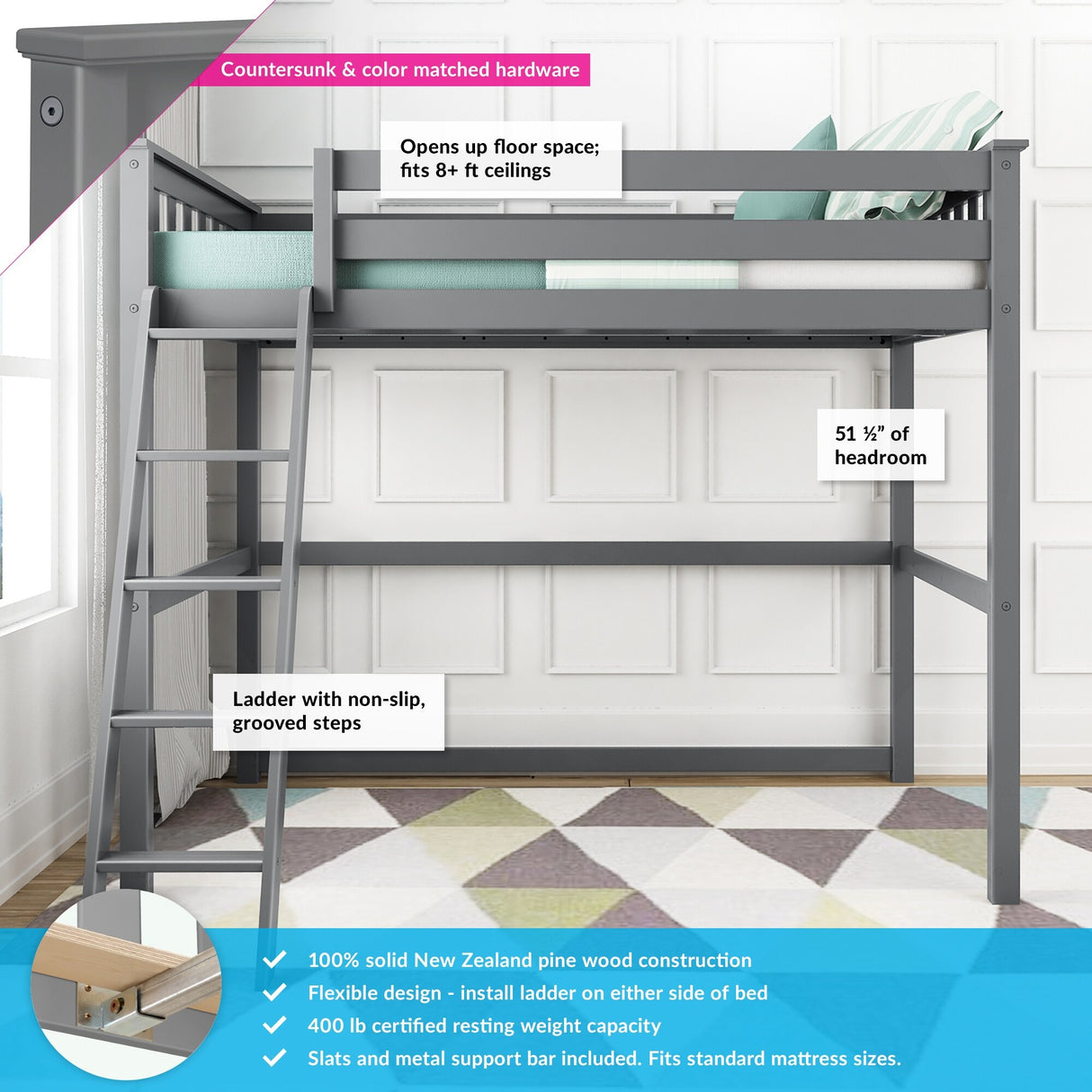 Max and Lily Twin-Size High Loft Bed