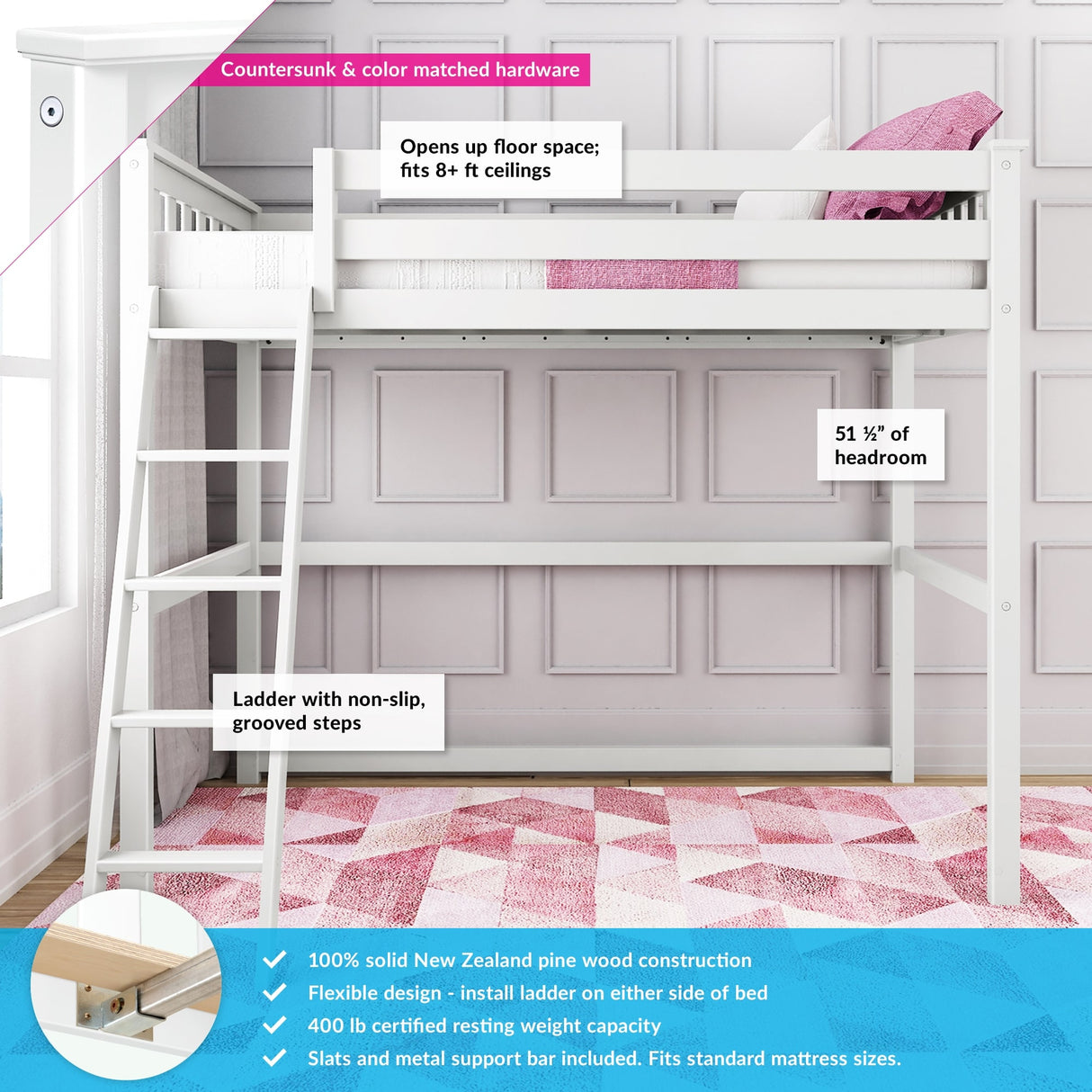 Max and Lily Twin-Size High Loft Bed