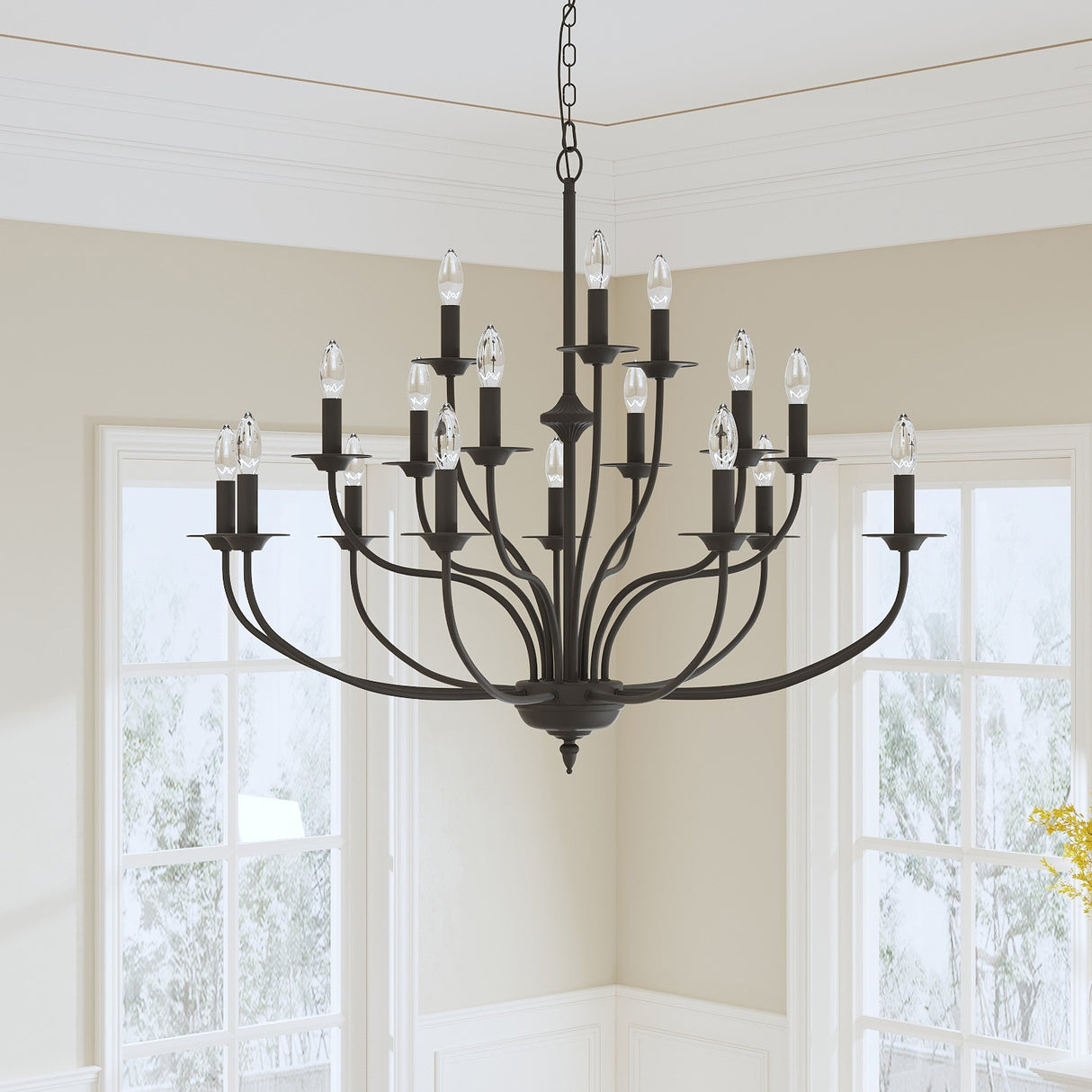 Maxax 18 - Light Candle Style Traditional Chandelier with Wrought Iron Accents
