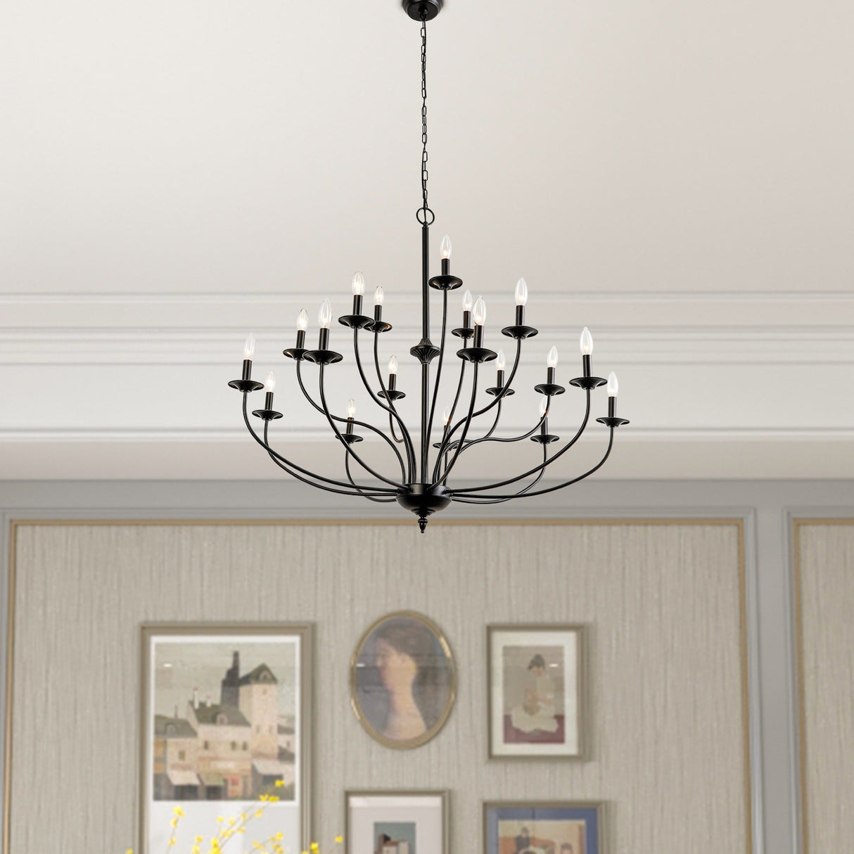 Maxax 18 - Light Candle Style Traditional Chandelier with Wrought Iron Accents