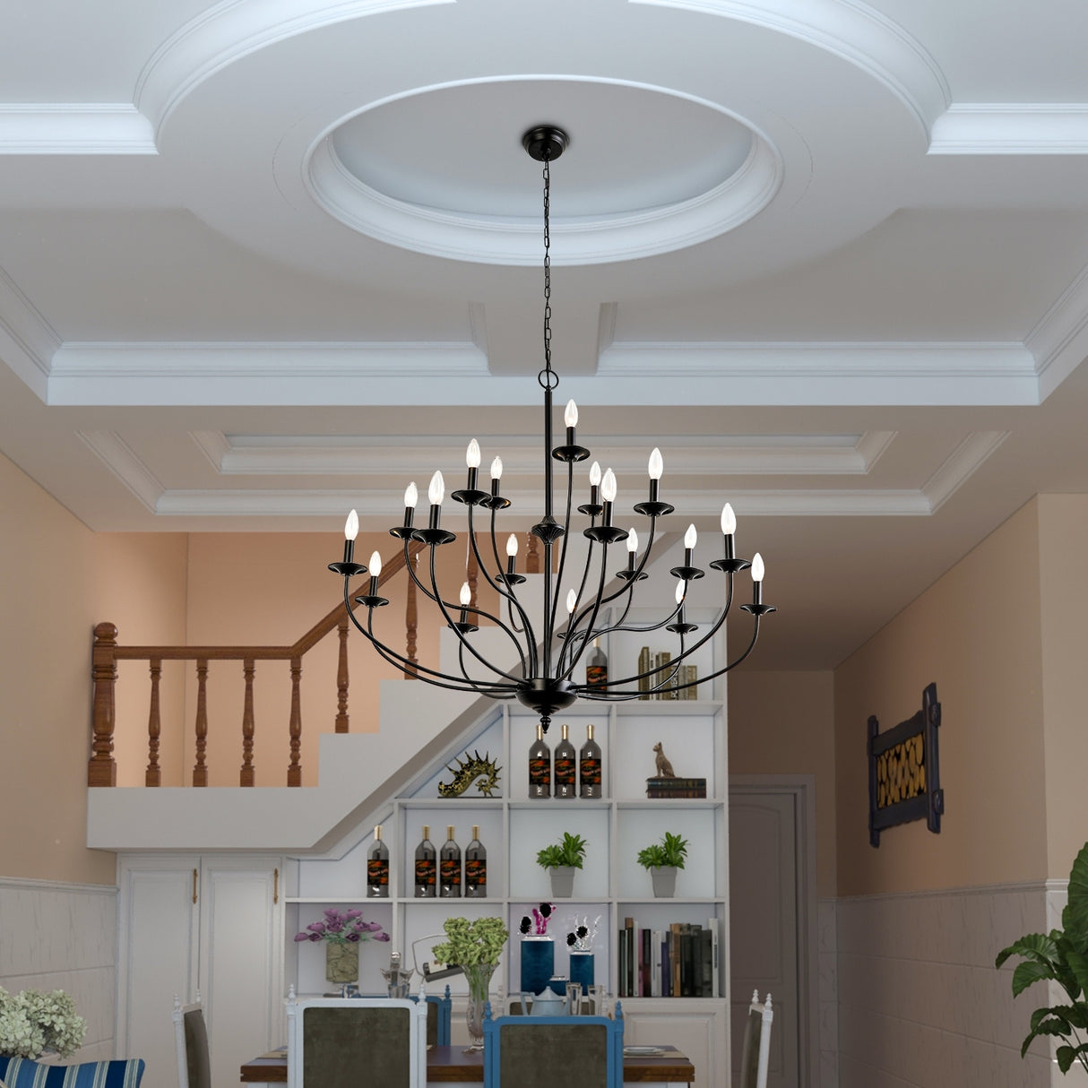 Maxax 18 - Light Candle Style Traditional Chandelier with Wrought Iron Accents