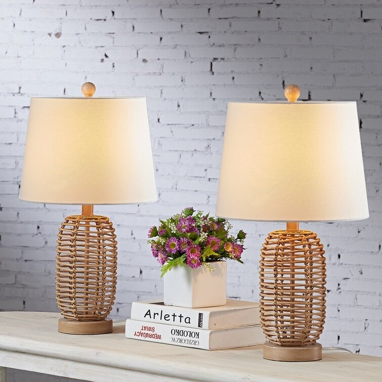 21" Bedside Natural Rattan Table Lamp Set (Set Of 2) - 12*12*21