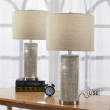 26.25" Silver Chrome Table Lamp Set with USB (Set of 2)
