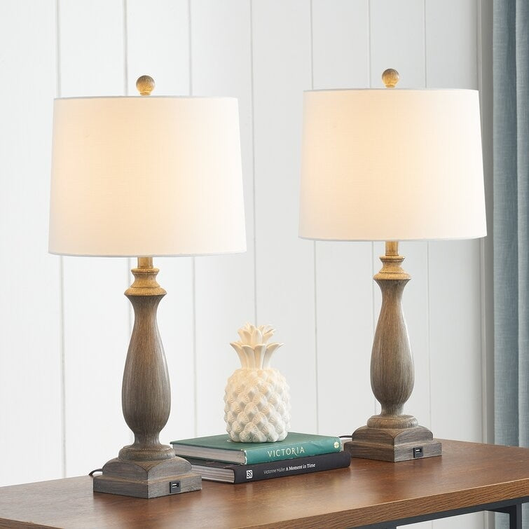 26.5'' Gray Table Lamp Set with USB