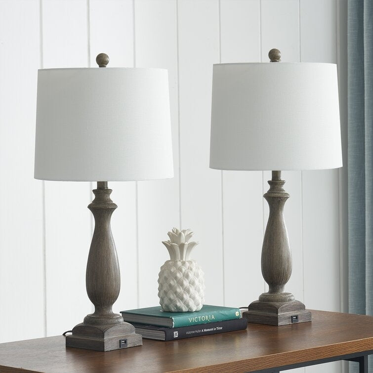 26.5'' Gray Table Lamp Set with USB