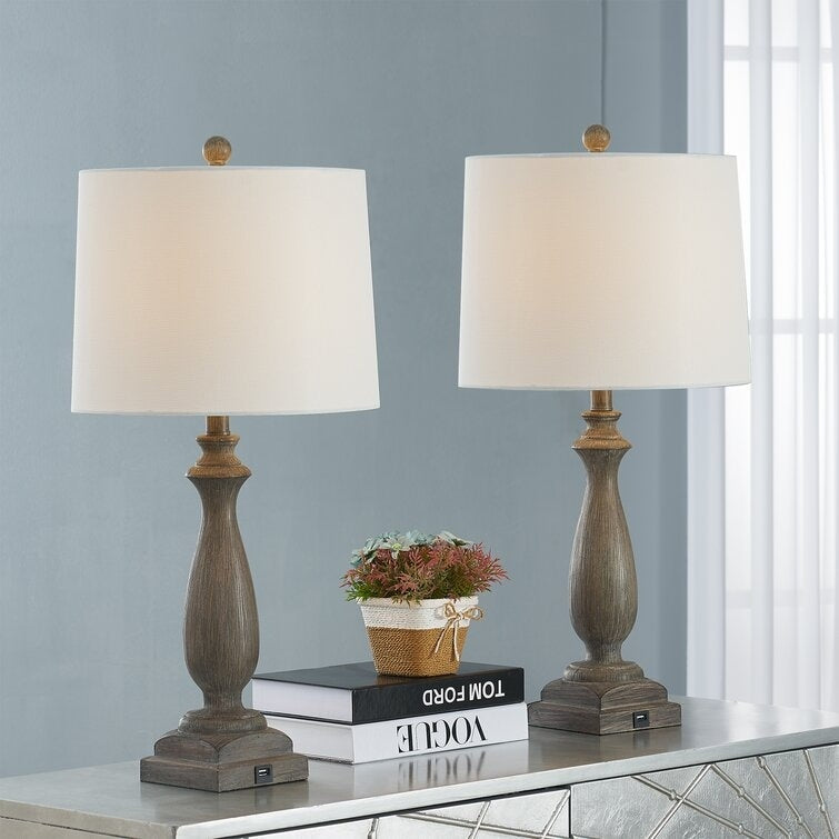 26.5'' Gray Table Lamp Set with USB