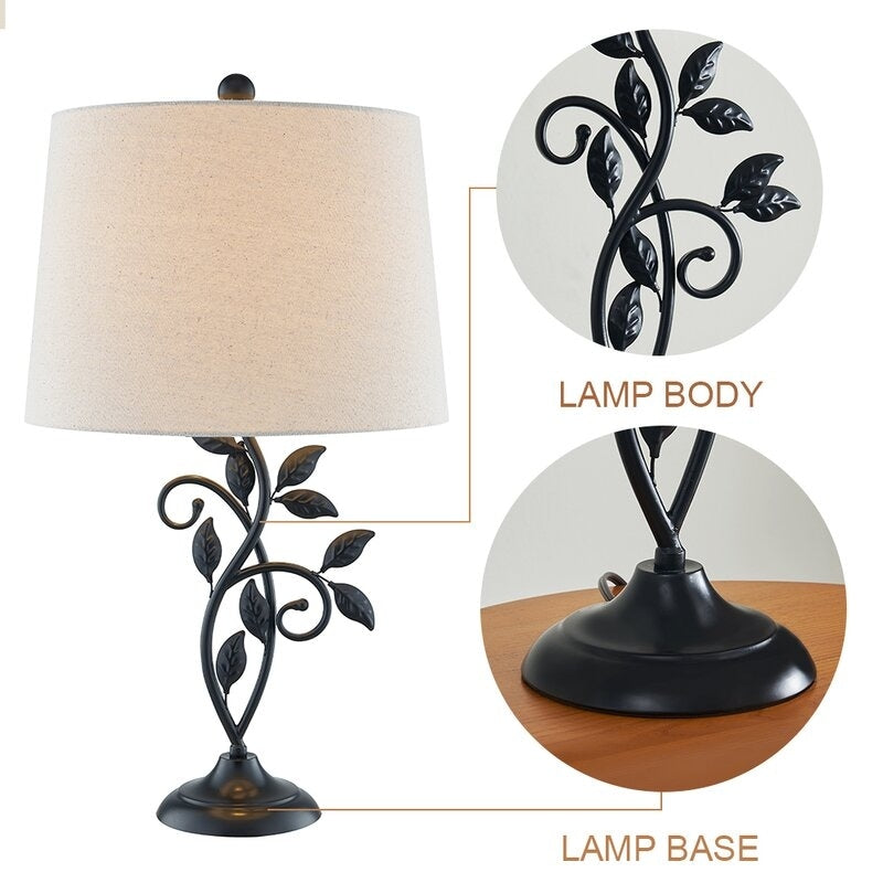26" Black Bedside Table Lamp Set (Set of 2)