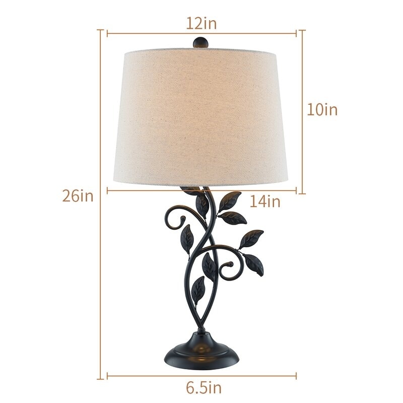 26" Black Bedside Table Lamp Set (Set of 2)