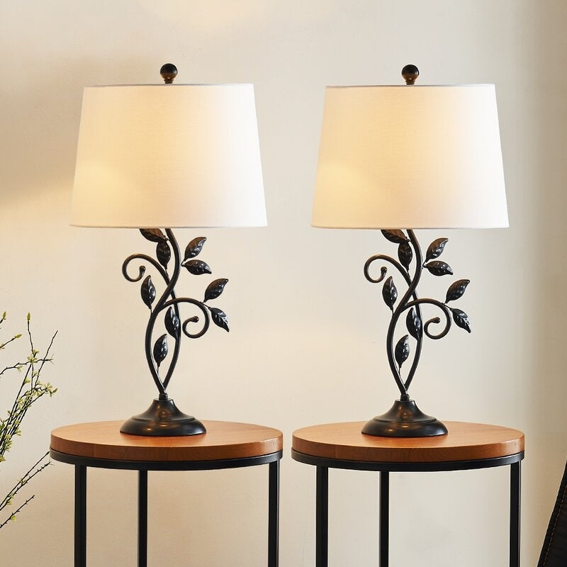 26" Black Bedside Table Lamp Set (Set of 2)