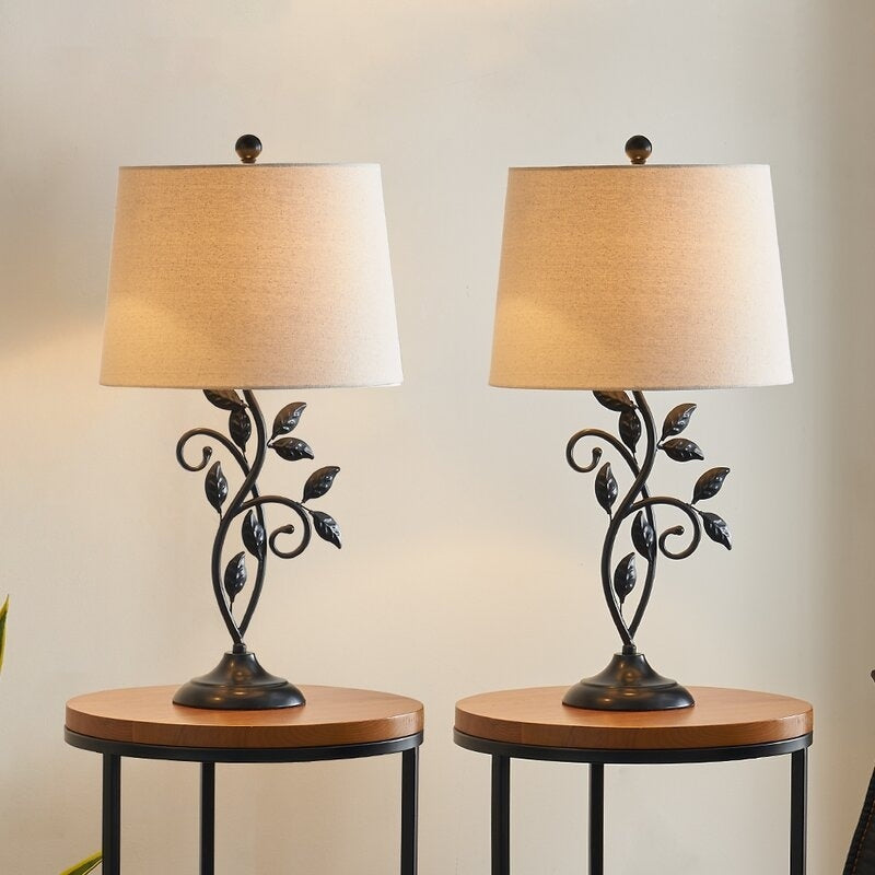 26" Black Bedside Table Lamp Set (Set of 2)