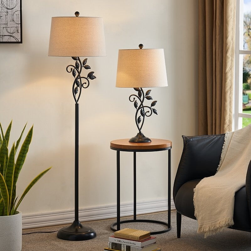 26" Black Bedside Table Lamp Set (Set of 2)