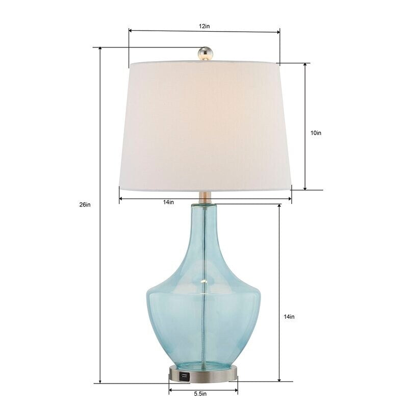 26" Clear Glass Bedside Lamp with USB