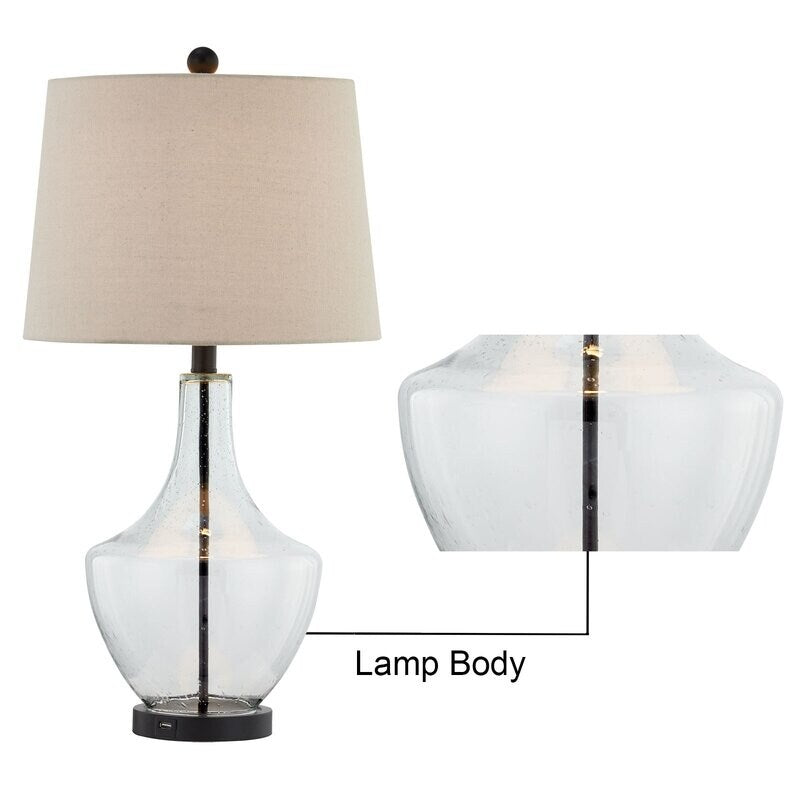 26" Clear Glass Bedside Lamp with USB