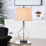26" Clear Glass Bedside Lamp with USB