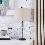 26" Clear Glass Bedside Lamp with USB