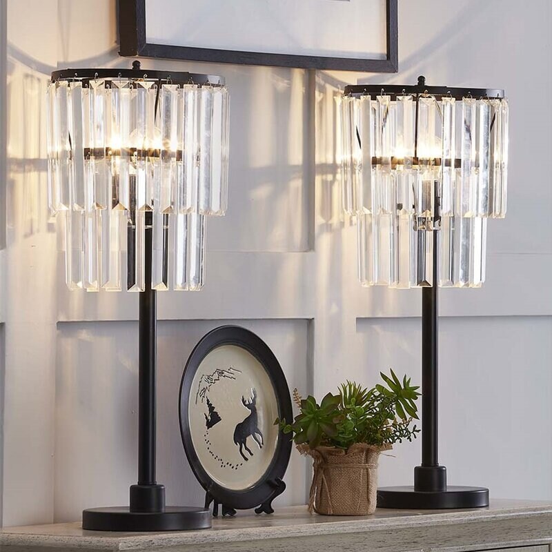 28" Crystal Black Table Lamp Set (Set of 2)