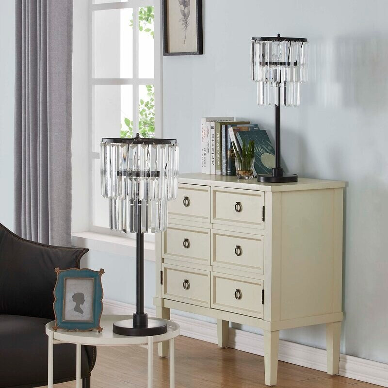 28" Crystal Black Table Lamp Set (Set of 2)