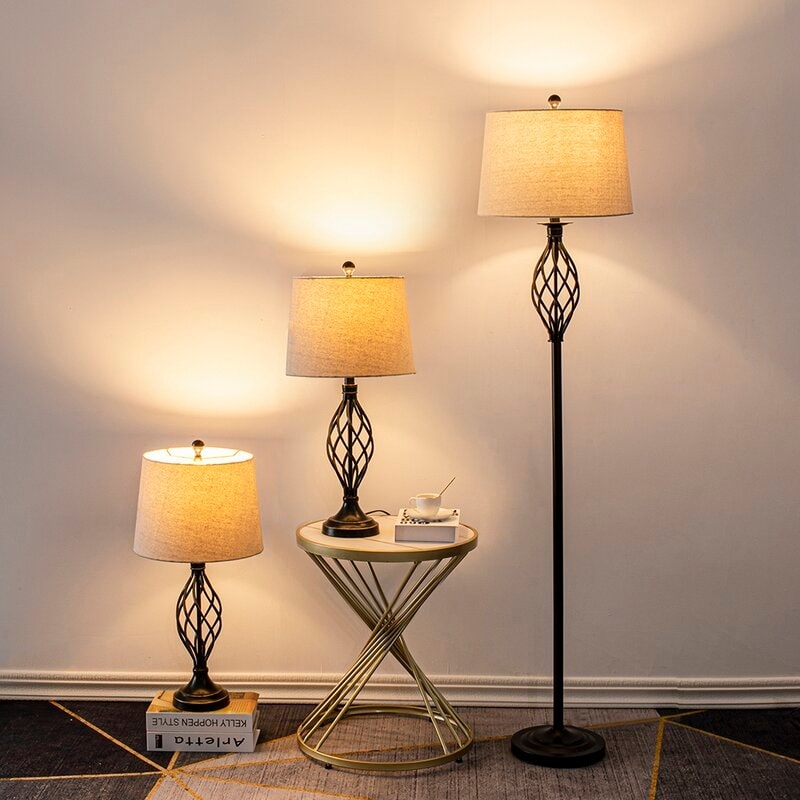 3 Piece Table And Floor Lamp Set