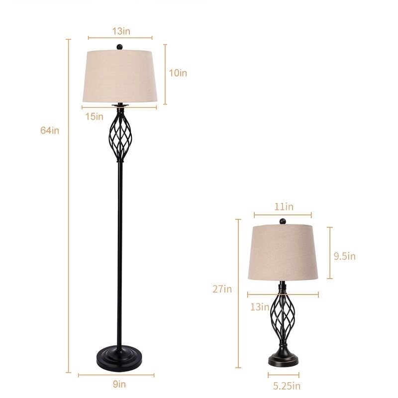 3 Piece Table And Floor Lamp Set