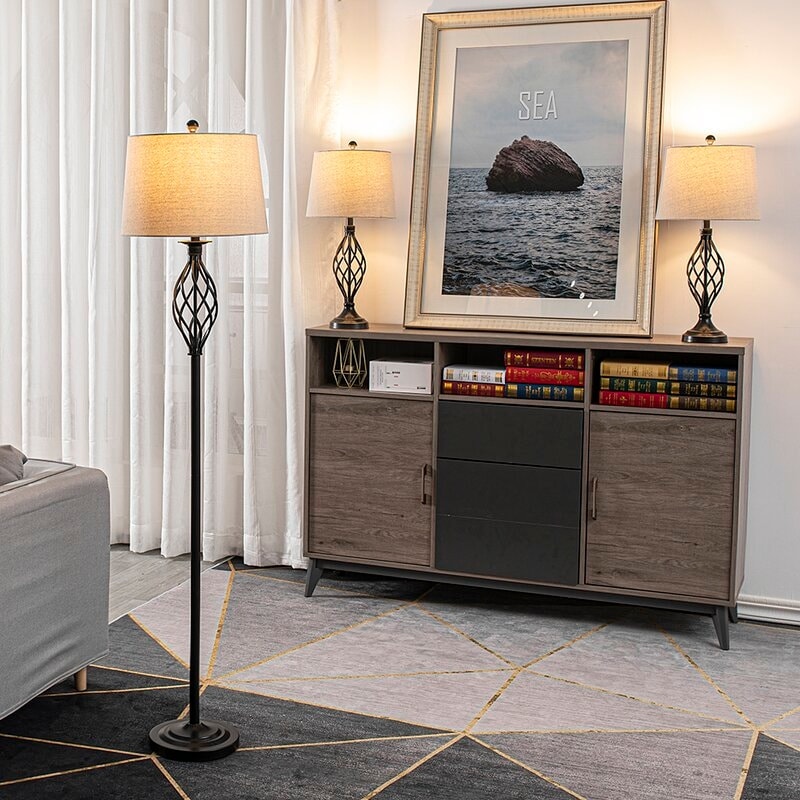 3 Piece Table And Floor Lamp Set
