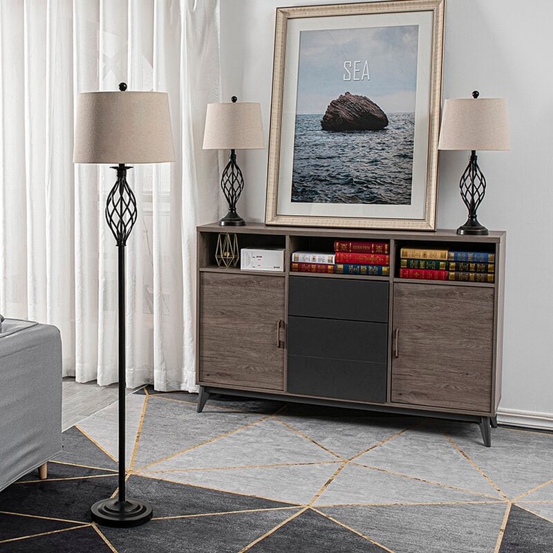 3 Piece Table And Floor Lamp Set