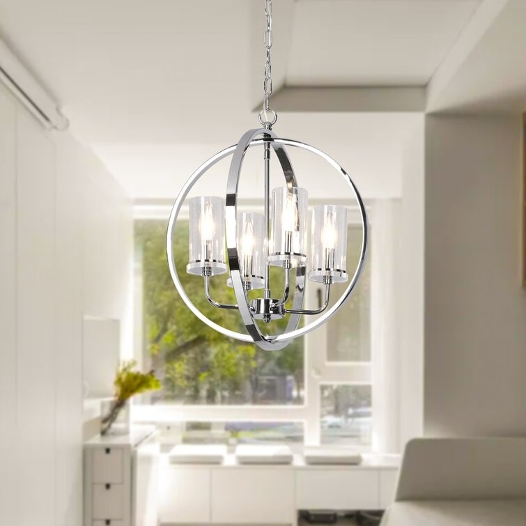 Maxax 4 - Light Shaded Globe Chandelier with Wrought Iron Accents