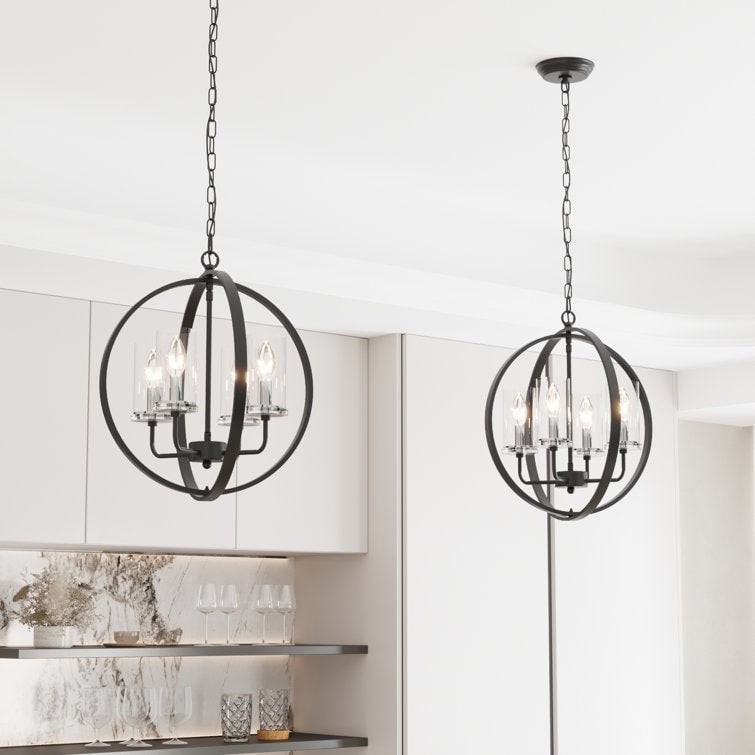 Maxax 4 - Light Shaded Globe Chandelier with Wrought Iron Accents