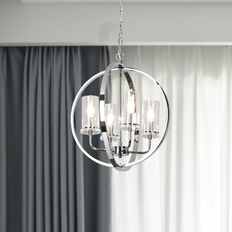 Maxax 4 - Light Shaded Globe Chandelier with Wrought Iron Accents