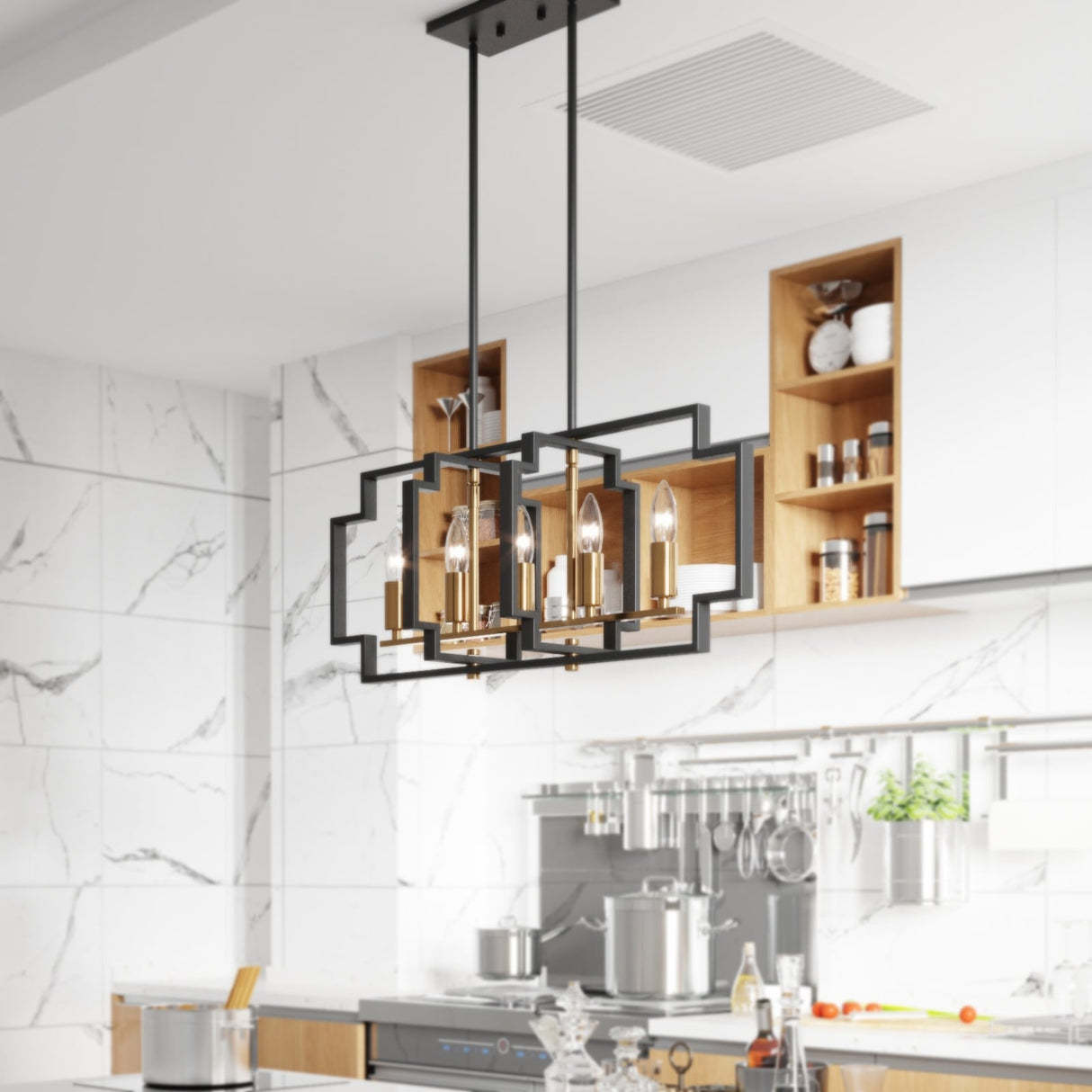 Maxax 5 - Light Kitchen Island Chandelier with Wrought Iron Accents