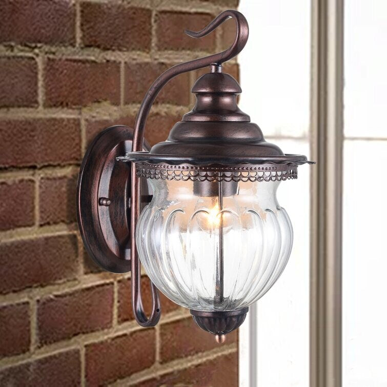 Maxax Ancient Red 12.6'' H Hammered Glass Outdoor Wall Lantern (Set of 2) - 12.6*9.84*8.27