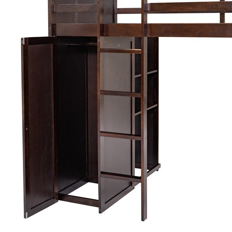 Maximized space Kids Furniture Twin size Loft Bed with a Stand-alone bed Shelves Desk and Wardrobe, Espresso