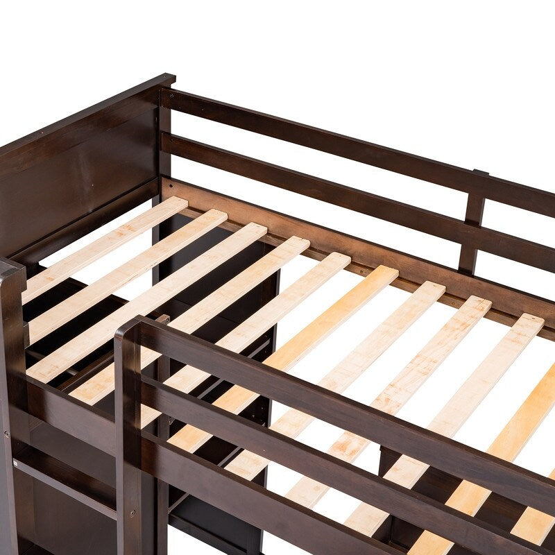Maximized space Kids Furniture Twin size Loft Bed with a Stand-alone bed Shelves Desk and Wardrobe, Espresso