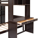 Maximized space Kids Furniture Twin size Loft Bed with a Stand-alone bed Shelves Desk and Wardrobe, Espresso