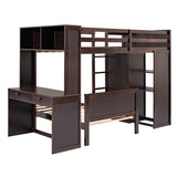 Maximized space Kids Furniture Twin size Loft Bed with a Stand-alone bed Shelves Desk and Wardrobe, Espresso