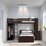 Maximized space Kids Furniture Twin size Loft Bed with a Stand-alone bed Shelves Desk and Wardrobe, Espresso