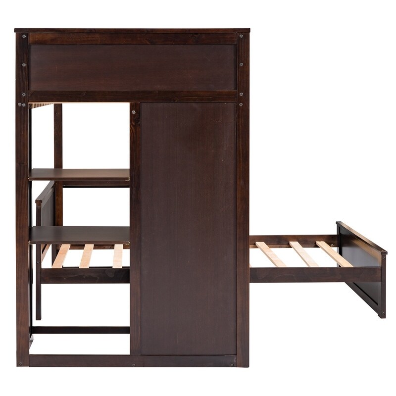 Maximized space Kids Furniture Twin size Loft Bed with a Stand-alone bed Shelves Desk and Wardrobe, Espresso
