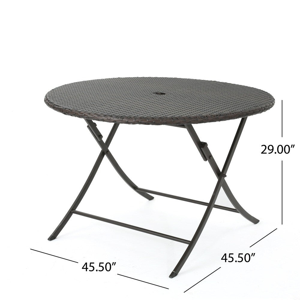 Maxine Outdoor 5-Piece Round Foldable Wicker Dining Set with Umbrella Hole by Christopher Knight Home
