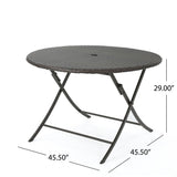 Maxine Outdoor 5-Piece Round Foldable Wicker Dining Set with Umbrella Hole by Christopher Knight Home
