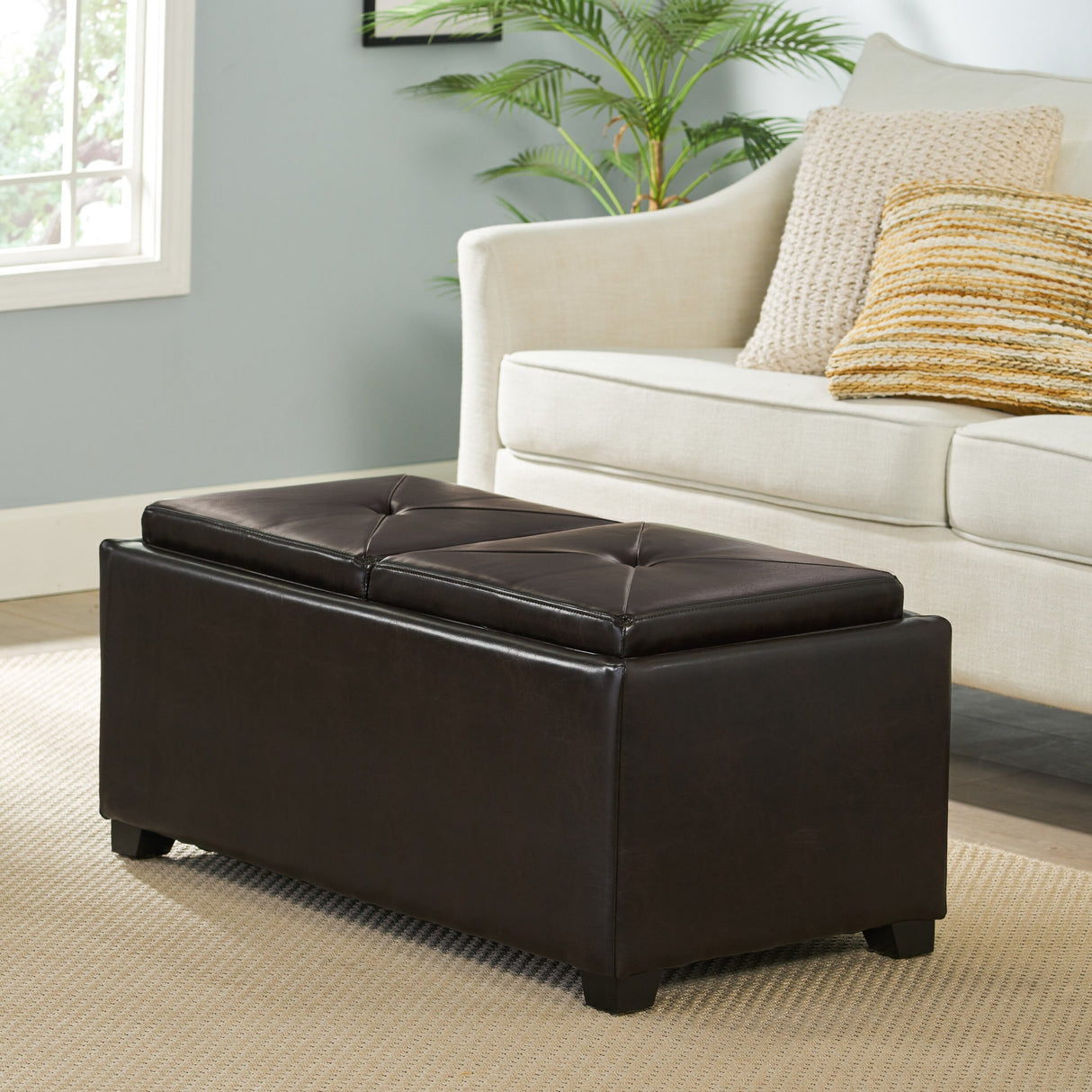 Maxwell Bonded Leather Tray Ottoman by Christopher Knight Home