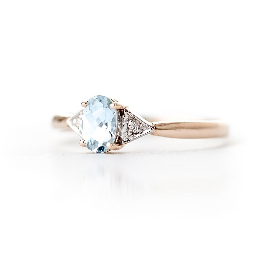 0.46 Carat 14k Solid Gold Aquamarine Gemstone Ring w/ Diamond Accents