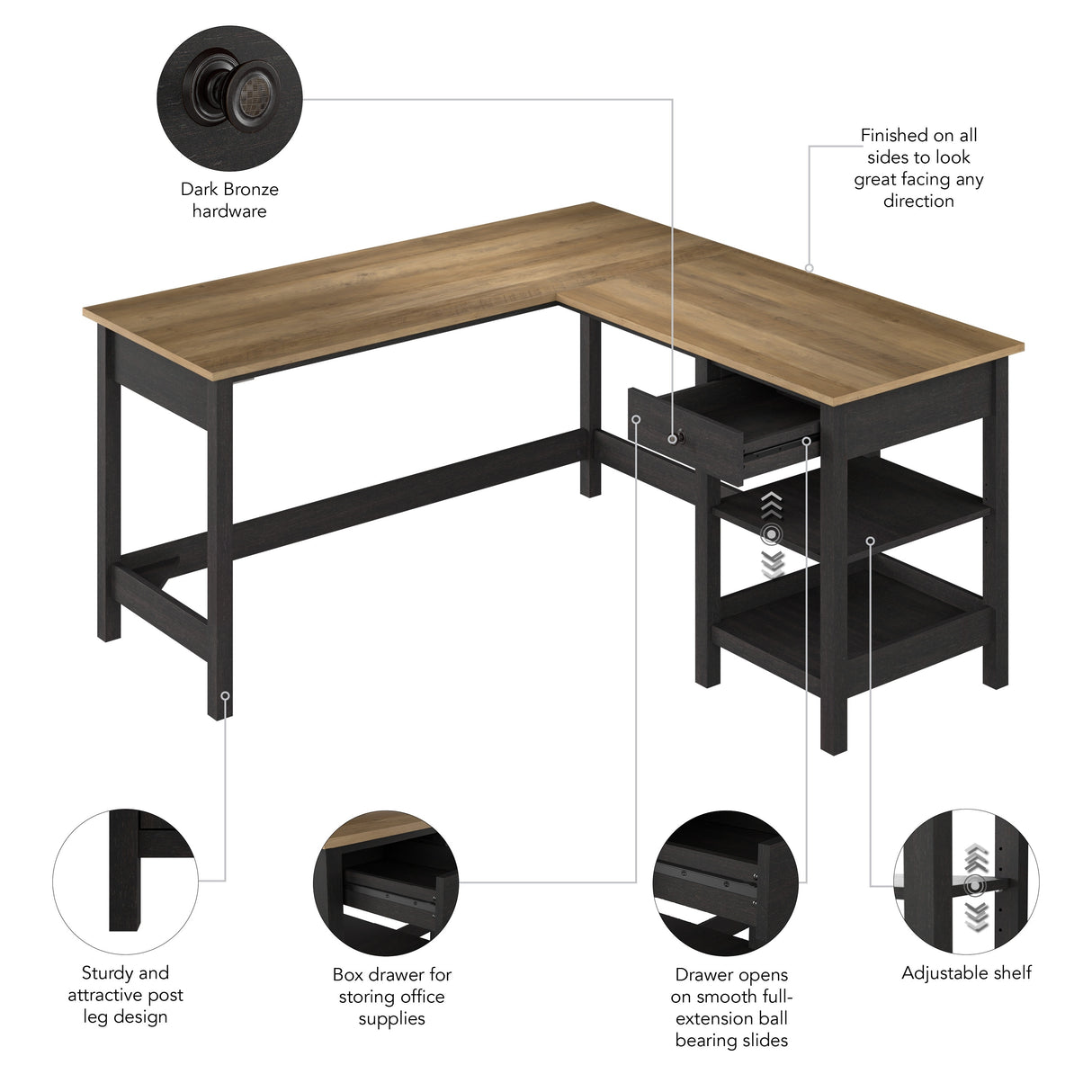 Mayfield 60W L Shaped Computer Desk with Storage by Bush Furniture