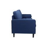 Mayo 74 Inch Modern Sofa, Tufted Bench Seat, Square Arms, Deep Blue Velvet