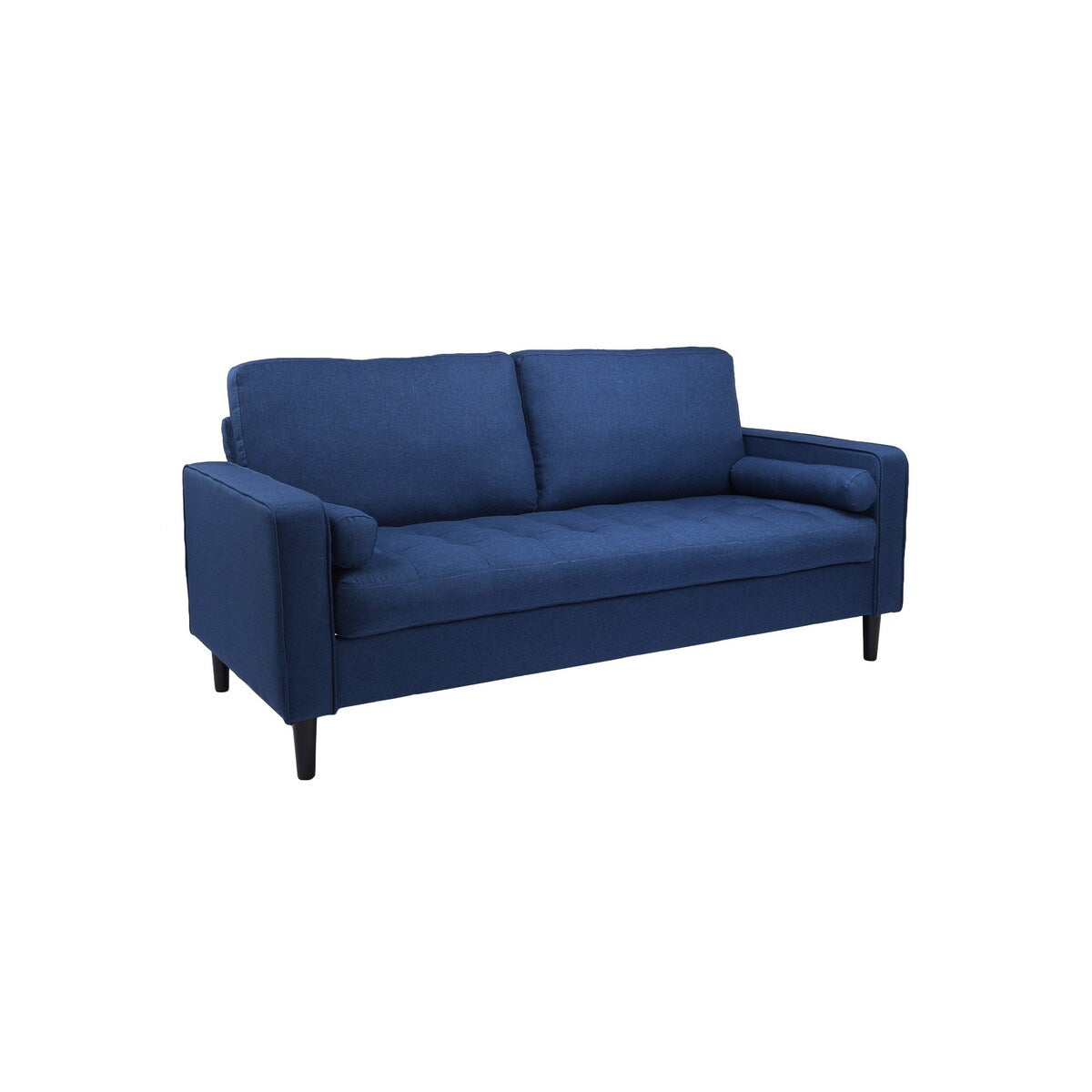 Mayo 74 Inch Modern Sofa, Tufted Bench Seat, Square Arms, Deep Blue Velvet