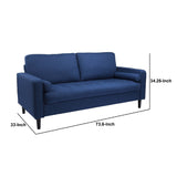 Mayo 74 Inch Modern Sofa, Tufted Bench Seat, Square Arms, Deep Blue Velvet