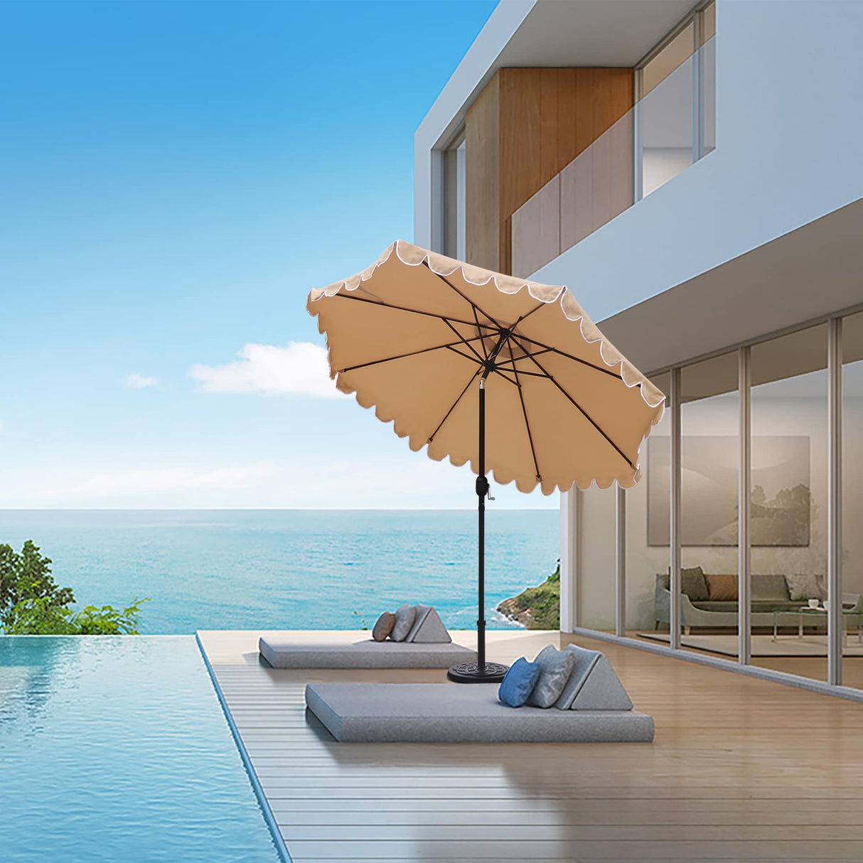 Maypex 9 Ft Scallop Tilt Crank Patio Umbrella
